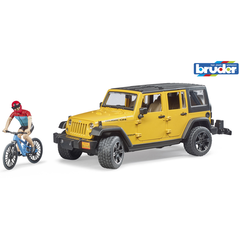 Bruder Kids Jeep Wrangler Unlimited Rubicon with Mountain Bike and Cyclist Playset Model Image 9