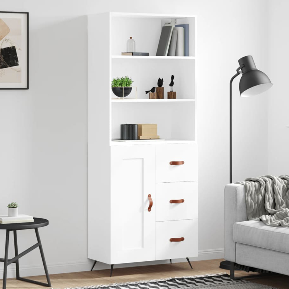 vidaXL Single Door 3 Drawer 3 Shelf White Highboard Image 1
