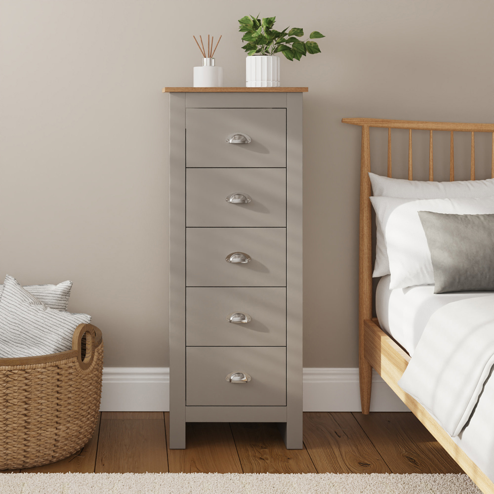GFW Lancaster 5 Drawer Grey Tall Boy Chest of Drawers Image 3