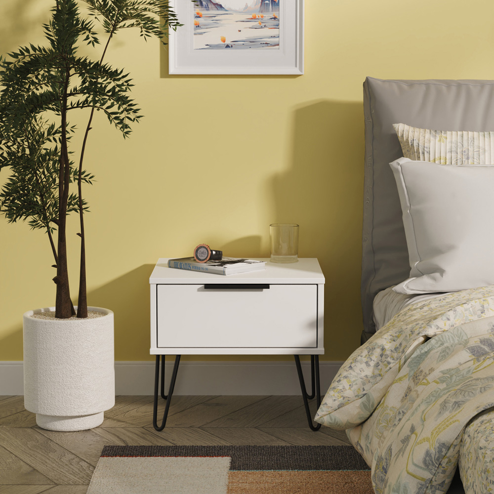 Crowndale Hong Kong Single Drawer Matt White Side Table Ready Assembled Image 5