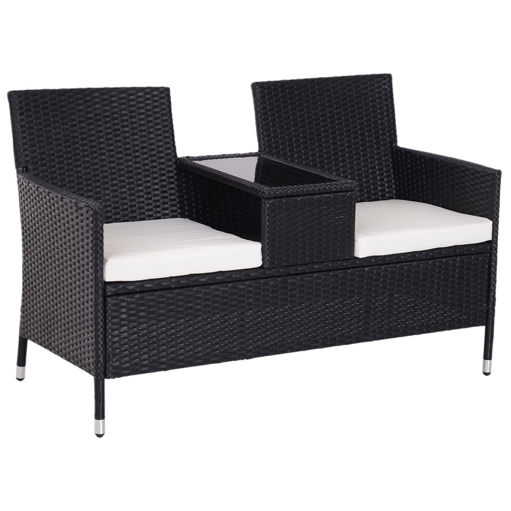 Outsunny Rattan Love Seat Black Image 2