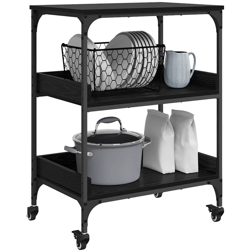 vidaXL 3 Shelf Black Oak Wide Kitchen Trolley Image 3