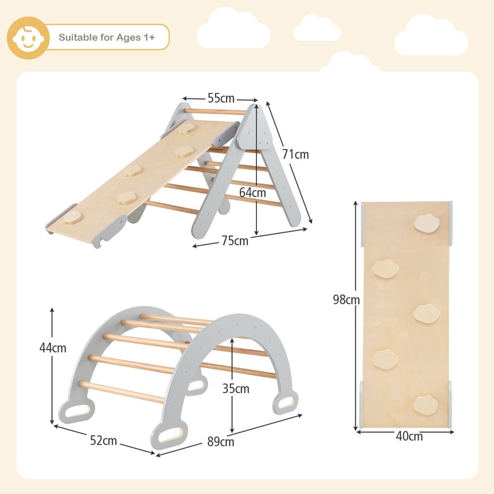 Costway 5-in-1 Kids Grey Triangle Climbing Toy with Arch Ramp Image 8