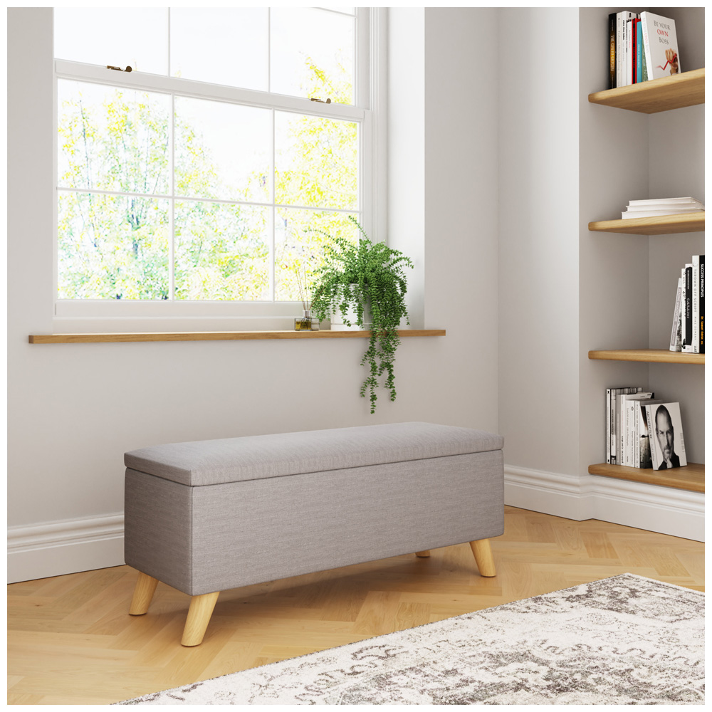 GFW Secreto Grey Hopsack Fabric Ottoman Storage Bench Image 6