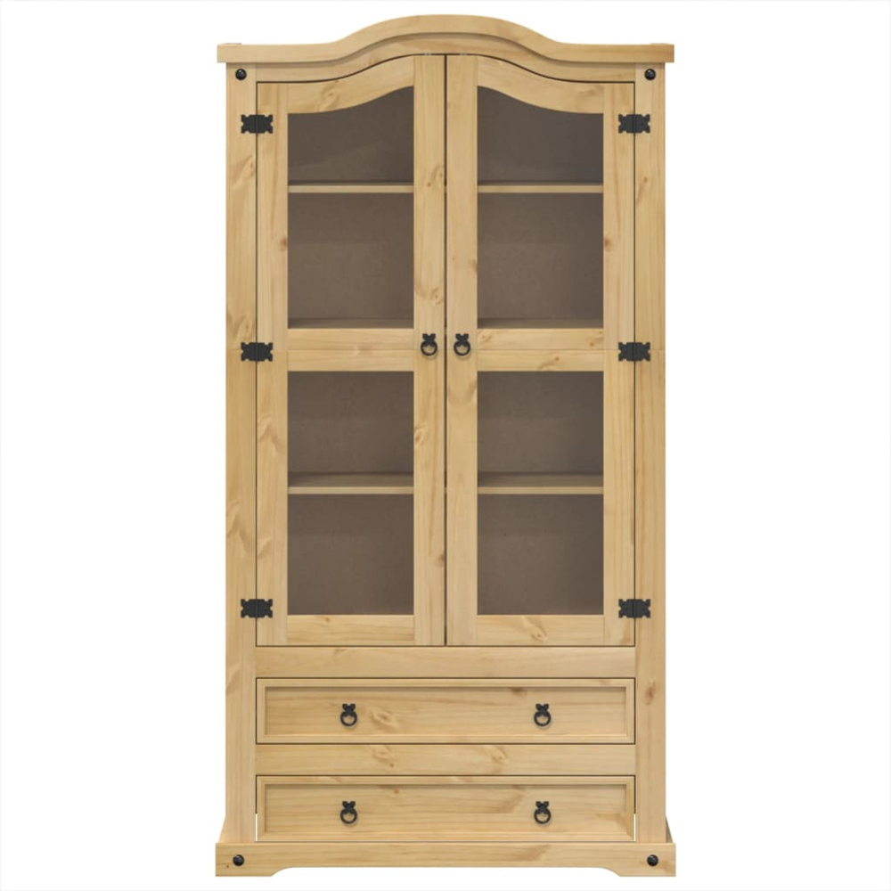 vidaXL 2 Glass Door 2 Drawer 4 Shelf Brown Display Cabinet Image 3