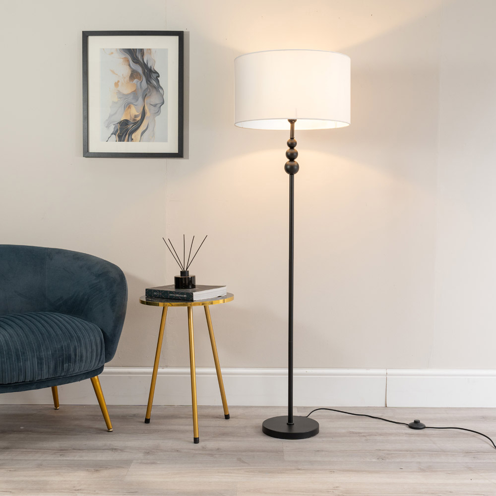 ValueLights Marissa White Shade Black Ball LED Floor Lamp Image 2