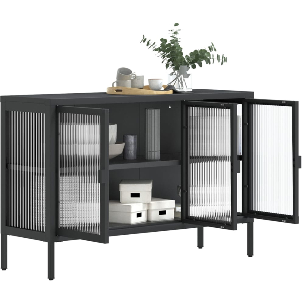 vidaXL 3 Fluted Glass Door Black Modern Sideboard Image 4