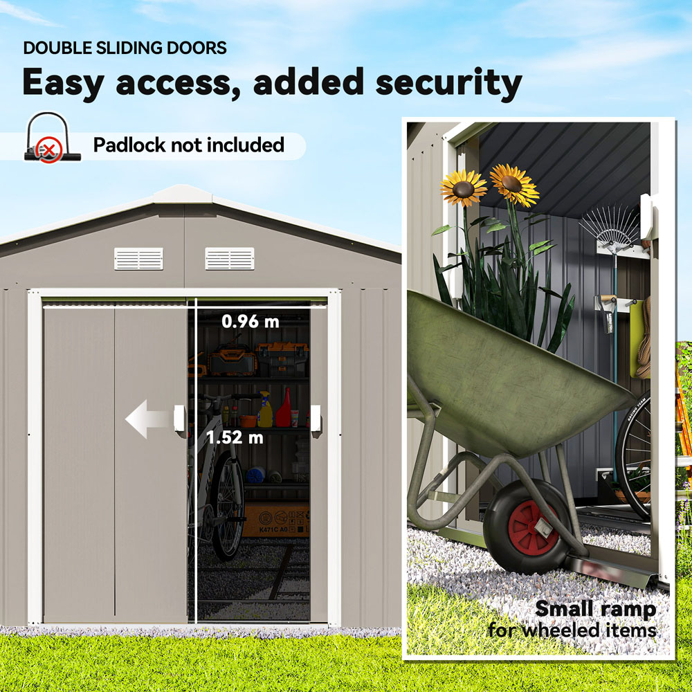Outsunny 13 x 11ft Light Grey Metal Apex Garden Shed Image 4