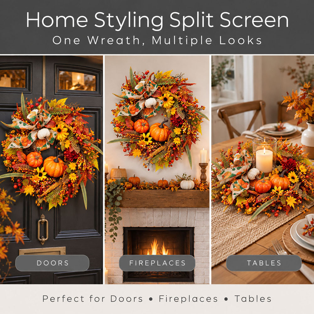 Neo Yellow Artificial Autumn Wreath with Pumpkins and Sunflowers 50cm Image 6
