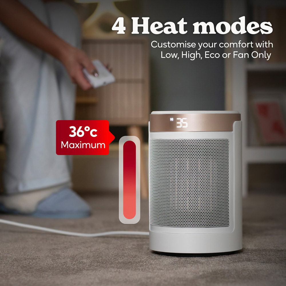 Russell Hobbs RHCH2002WCHAMP White and Champagne Round Oscillating Ceramic Heater 1500W Image 6