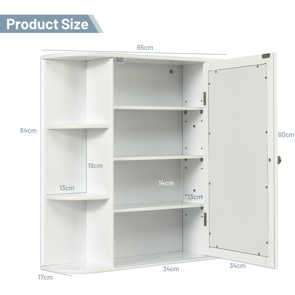 Costway Single Door 6 Shelf White Mirrored Wall Mounted Bathroom Cabinet Image 9