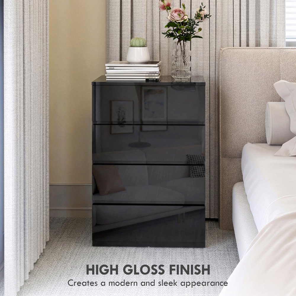 Portland 4 Drawer High Gloss Black Chest of Drawers Image 6