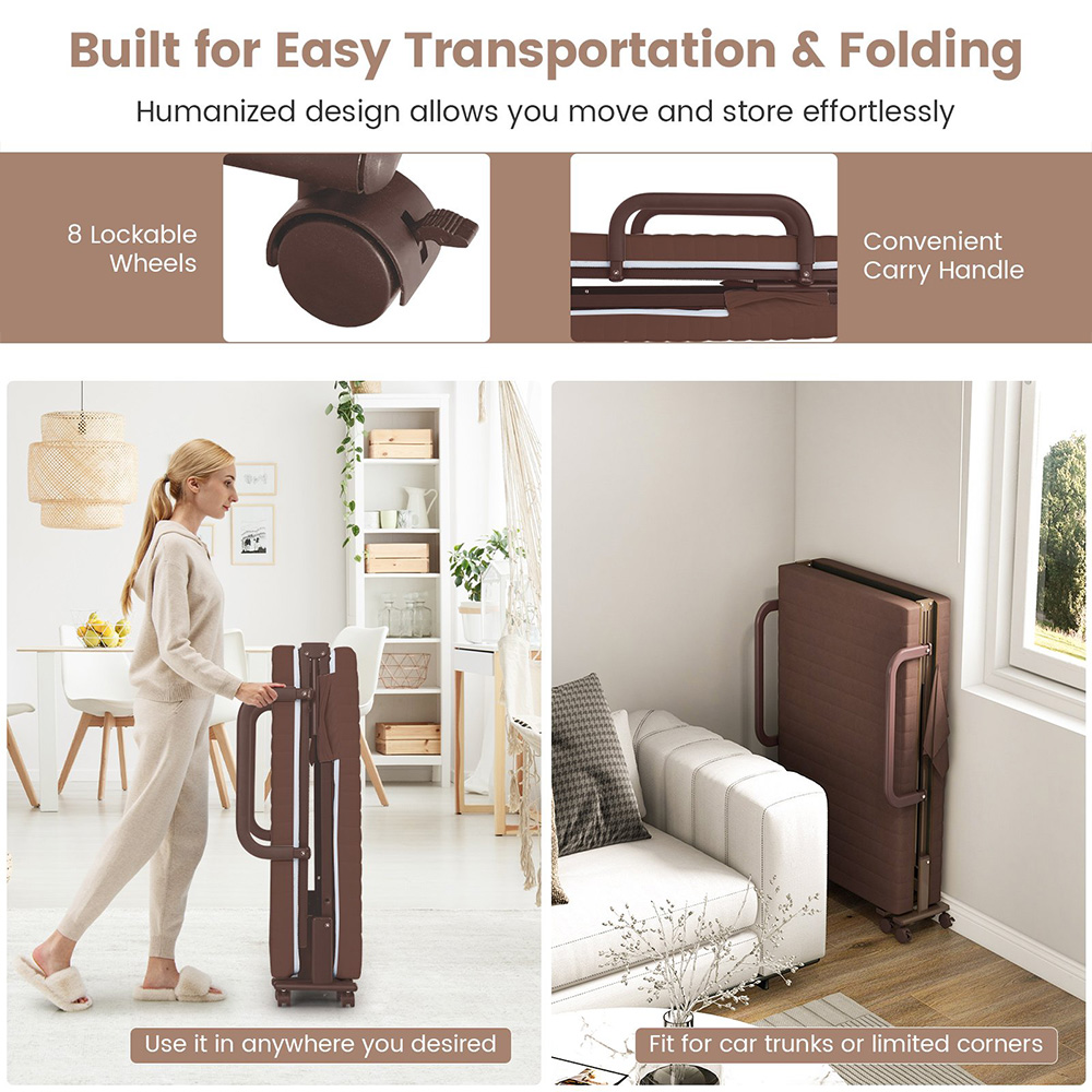 Costway Single Sleeper Brown Sofa Bed with Mattress Image 6