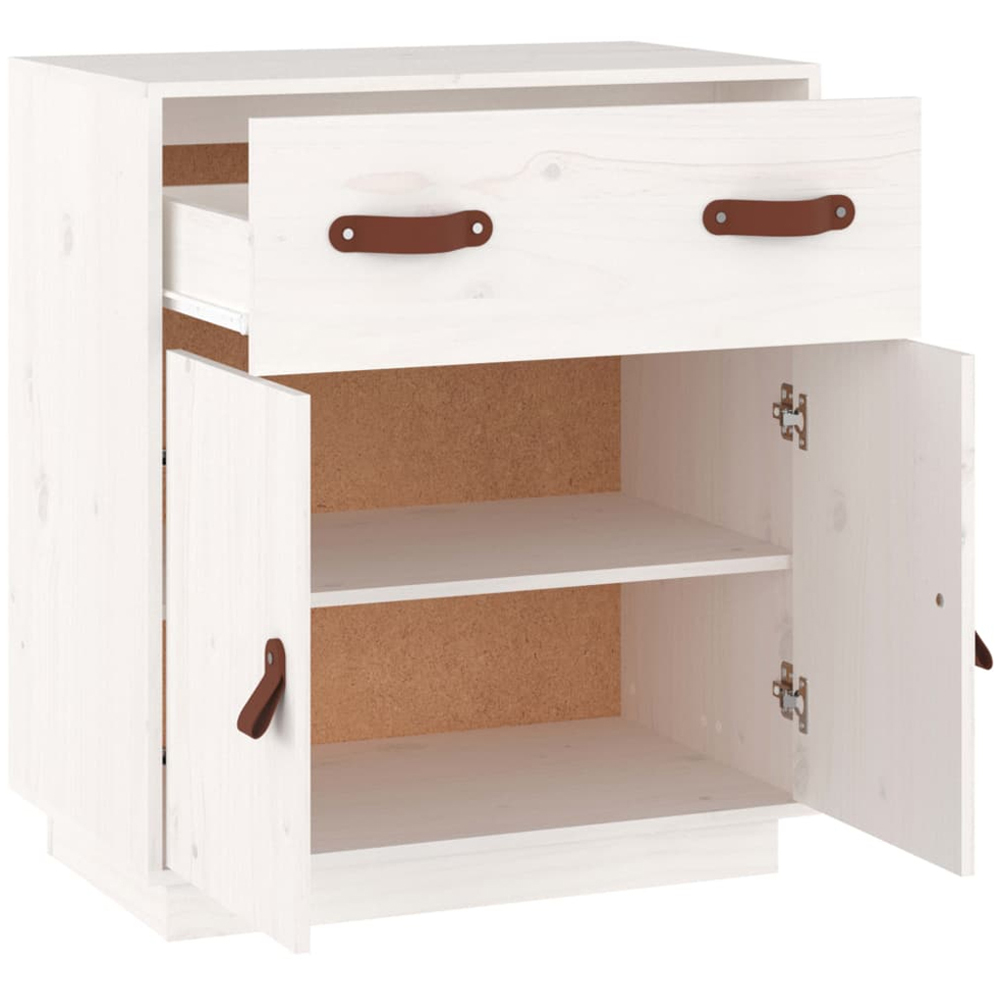 vidaXL 2 Door Single Drawer White Solid Pine Wood Sideboard Image 4
