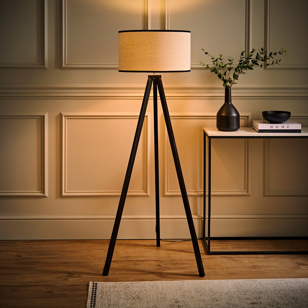 ValueLights Barbro Trim Drum Shade Black Tripod Floor Lamp and Bulb Image 6