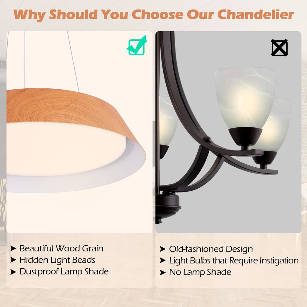 Costway Natural Modern Ceiling Light with Wood Grain and Metal Frame Image 7