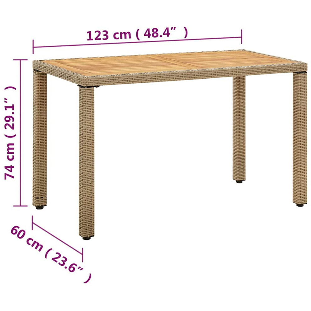 vidaXL 6 Seater Poly Rattan Rectangular Outdoor Dining Table Beige Image 6