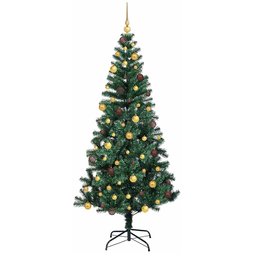 vidaXL Pre-Lit Gold and Bronze Baubles Green Artificial Christmas Tree 7ft Image 4
