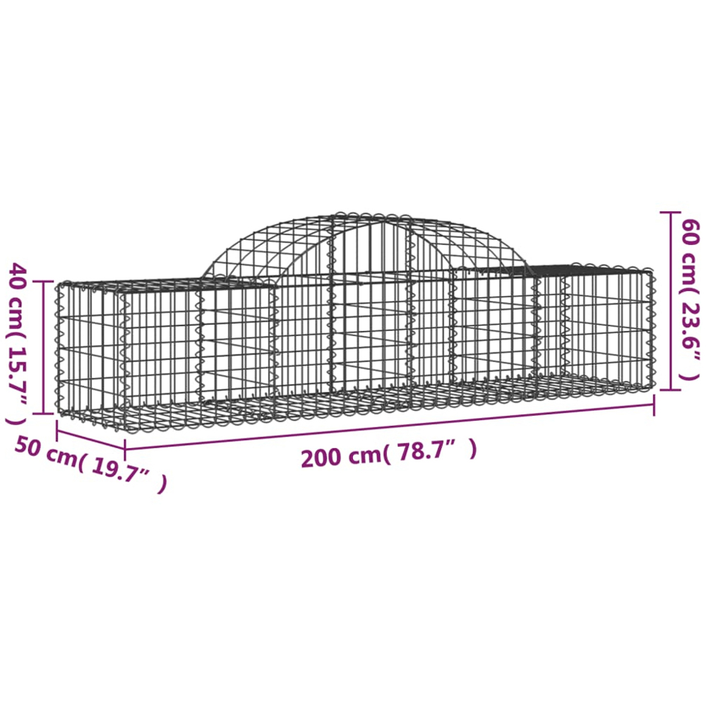 vidaXL Silver Galvanised Iron Arched Gabion Basket 200 x 50 x 40/60cm 6 Pack Image 5