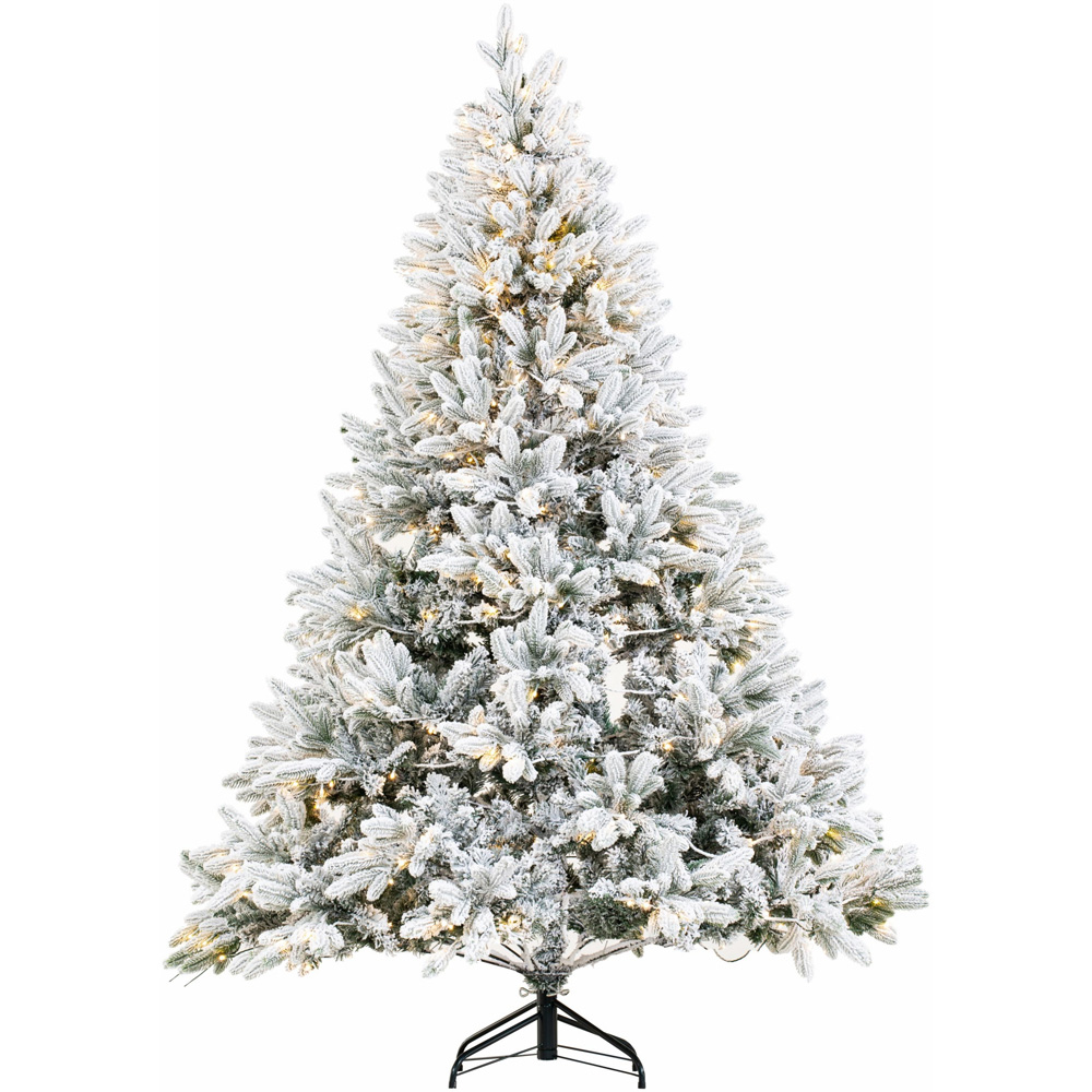 Abrihome 400 Warm White LED Pre-Lit Snow Flocked Artificial Christmas Tree with 1200 Mixed Tips 7ft Image 1