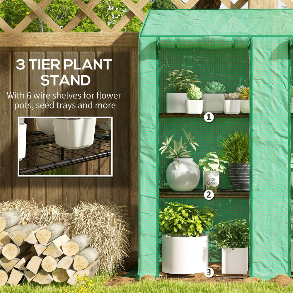 Outsunny 3 Tier Green Mini 4.9 x 4.6ft Greenhouse Image 5