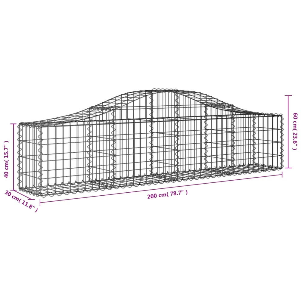 vidaXL Silver Galvanised Iron Arched Gabion Basket 40/60 x 30 x 200cm 6 Pack Image 5