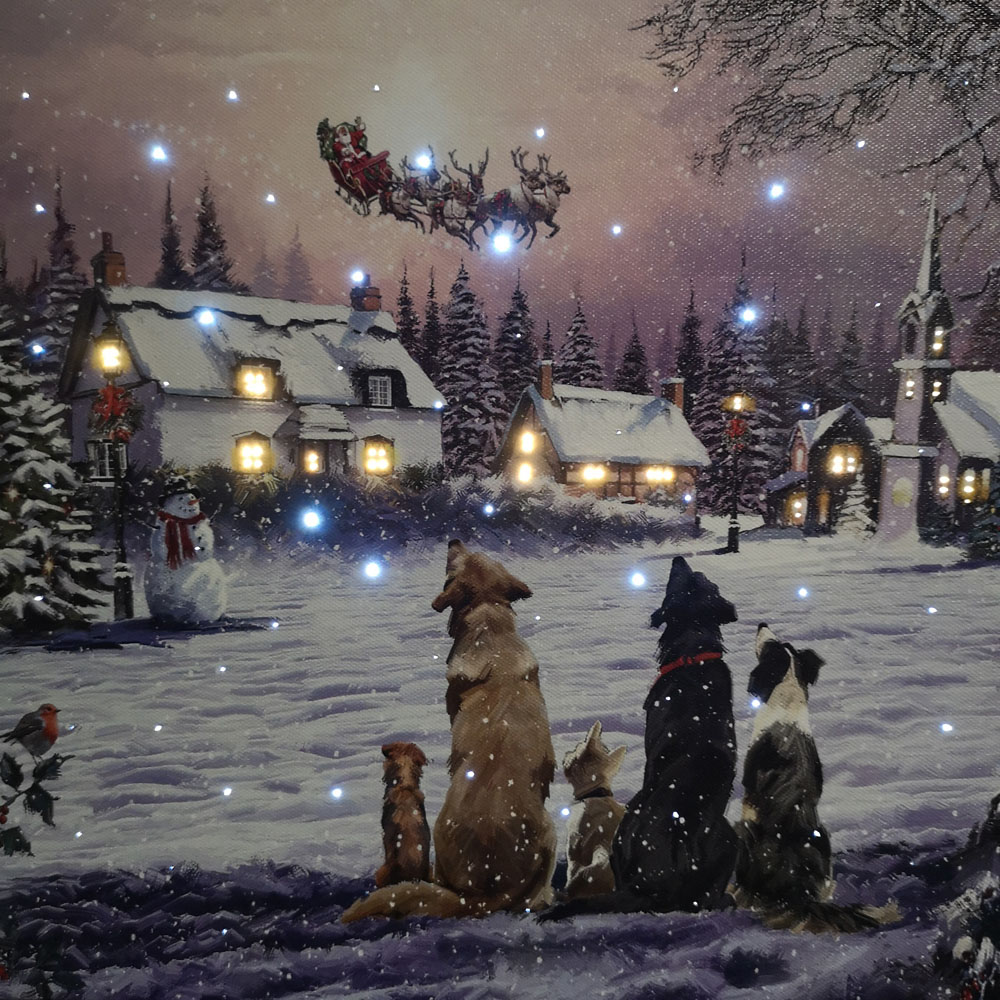Samuel Alexander Dogs Watching Santa Scene Christmas Light Up Wall Art 30 x 40cm Image 3