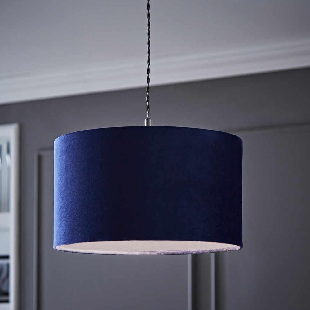 ValueLights Reni Navy Velvet Drum Ceiling Lamp Shade 35cm Image 2