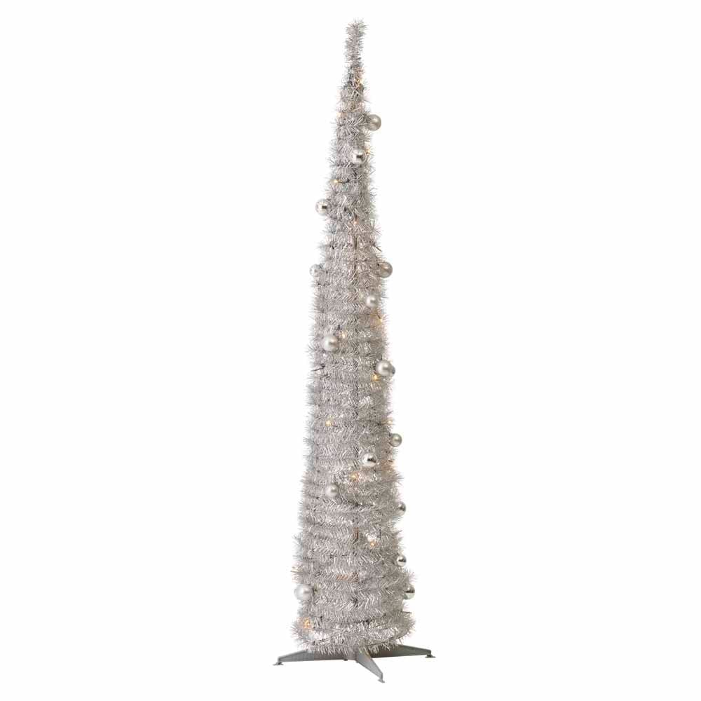 Wilko 6ft Silver Pop Up Pre-Lit Artificial Christmas Tree Image 1
