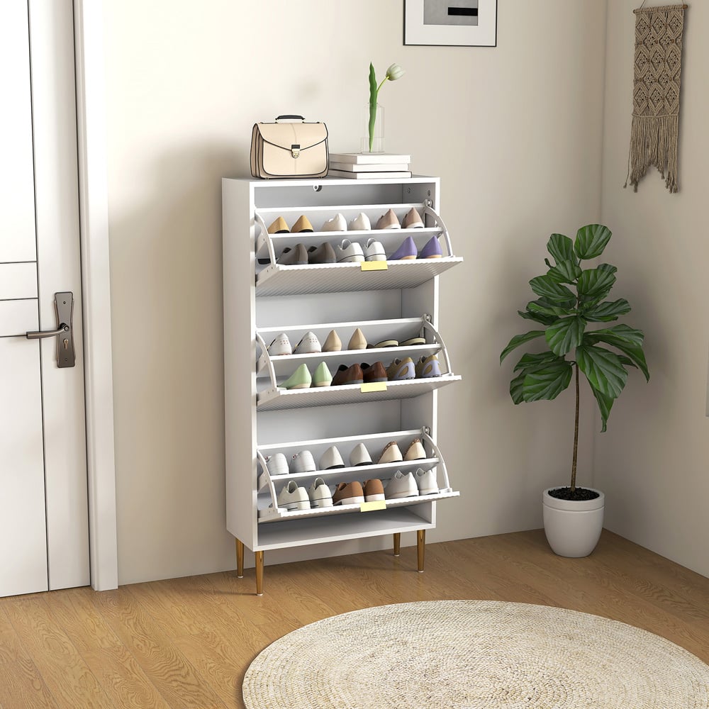 HOMCOM 3 Flip Drawer White Slim Shoe Storage Image 8
