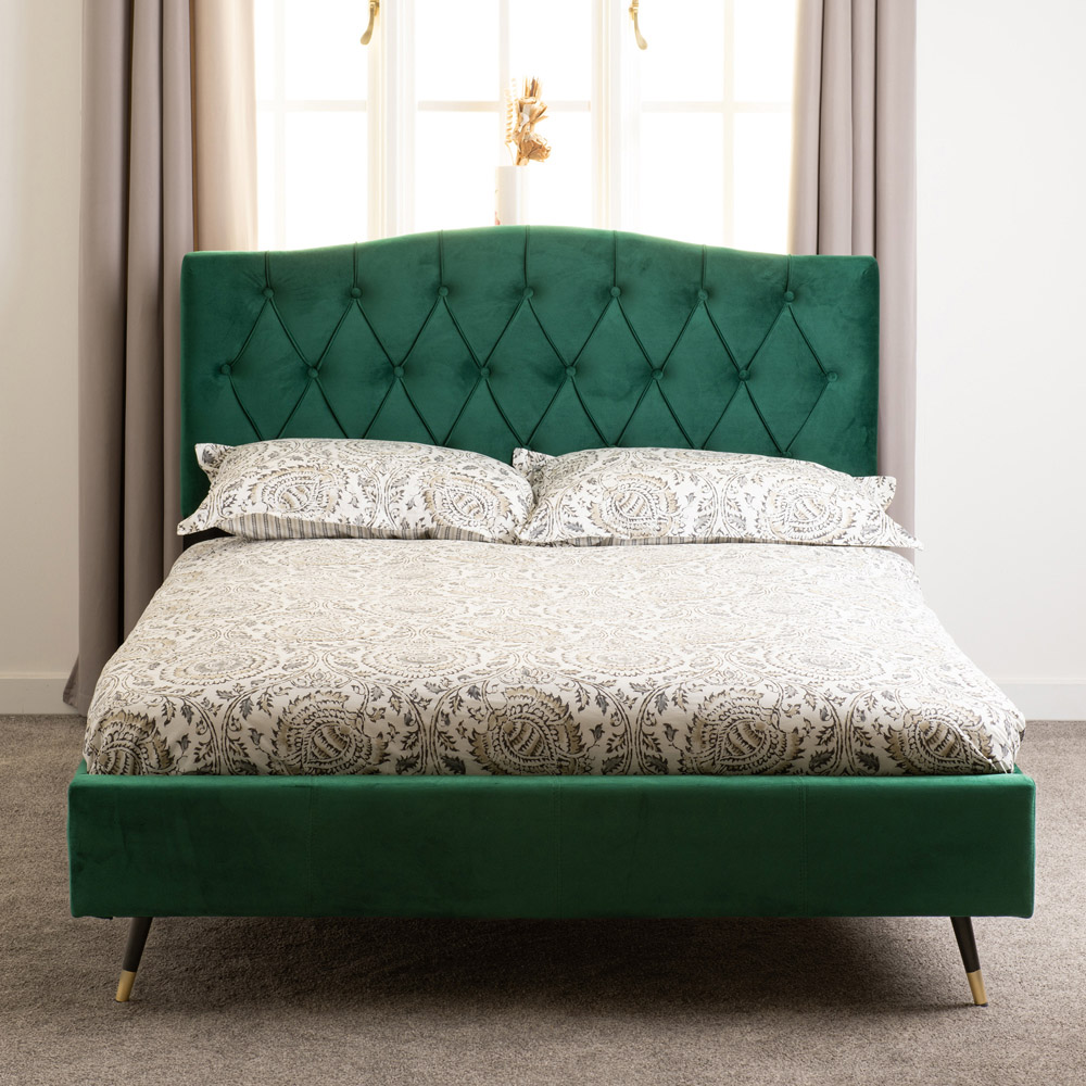 Seconique Freya Double Green Velvet Touch Bed Frame Image 1