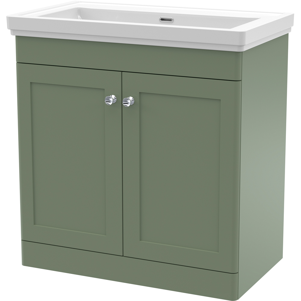 nuie Classique 2 Door Satin Green Floor Standing Unit and 0 Tap Hole Fireclay Basin 800mm Image 1