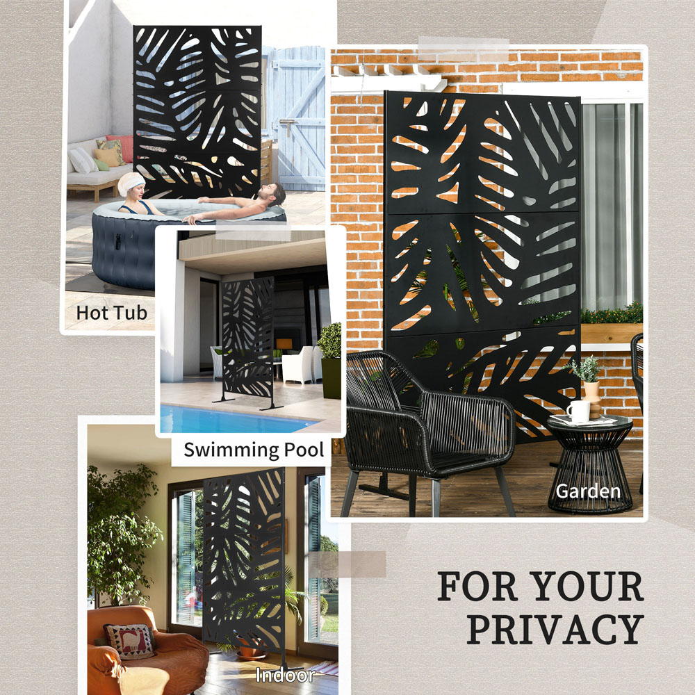 Outsunny Black Metal Outdoor Privacy Screen with Stand 6.4ft Image 6