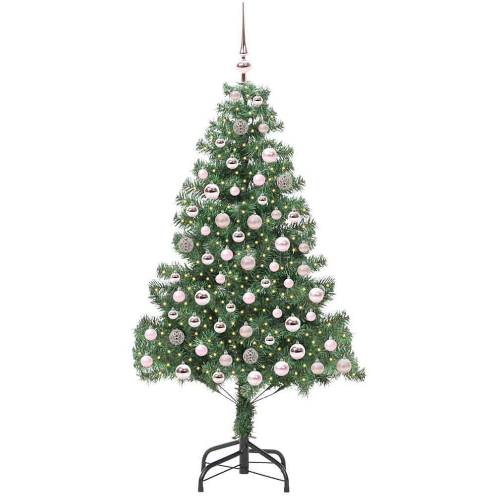 vidaXL Pre-Lit Pink Baubles Green Artificial Christmas Tree 7ft Image 1