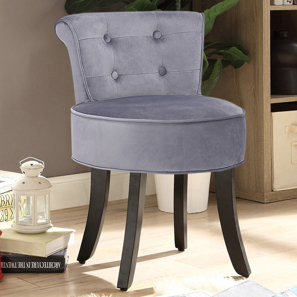Living and Home Grey Velvet Vanity Stool Image 1