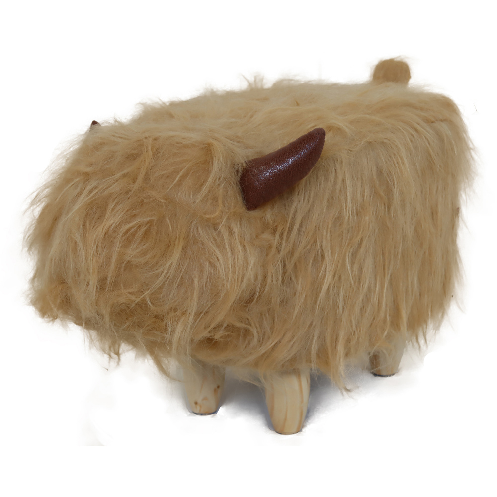 Gardeco Hazel The Highland Cow Light Brown Synthetic Fur Footstool Image 2