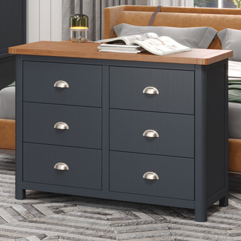 Core Products Dunkeld 6 Drawer Midnight Blue Wide Chest of Drawers Image 1