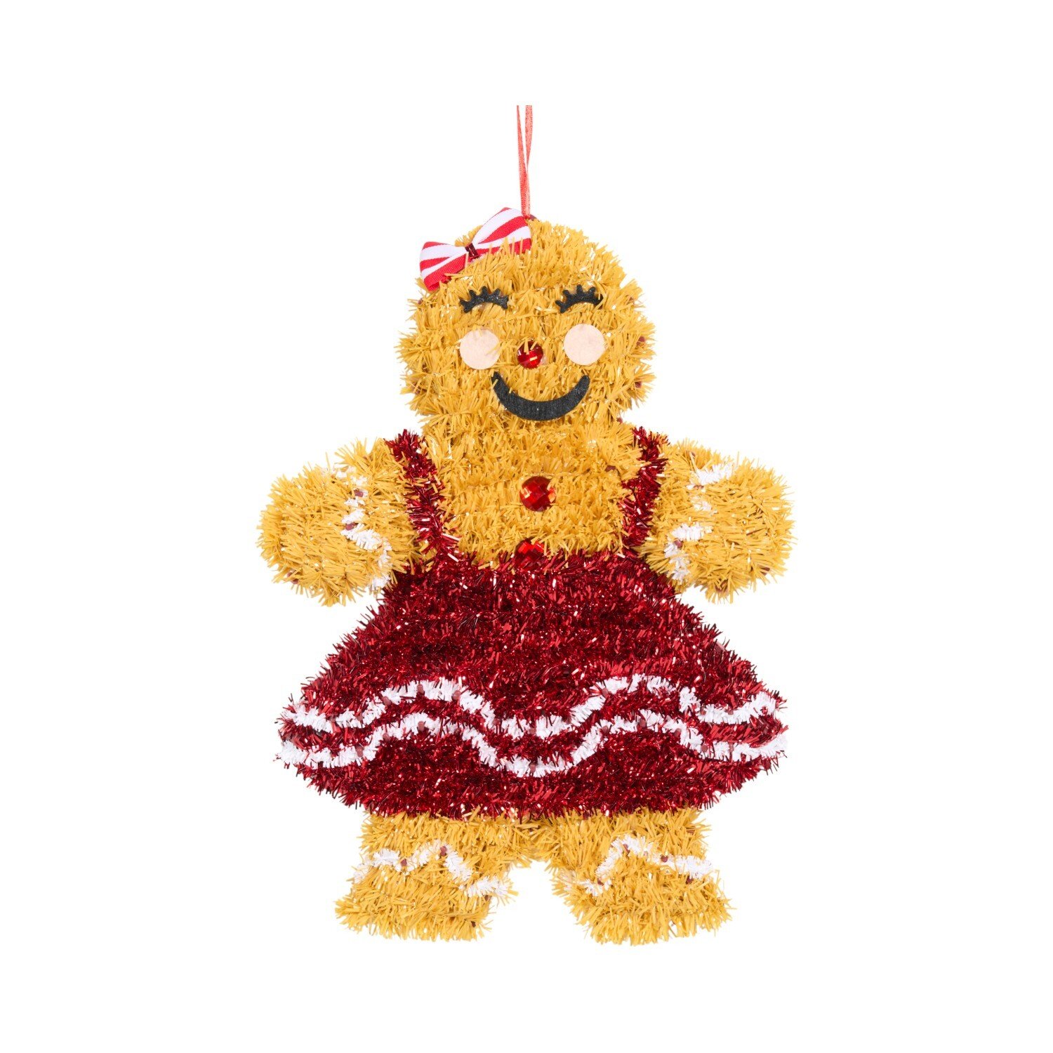 Tinsel Gingerbread Girl Hanging Decoration Yellow Image 2