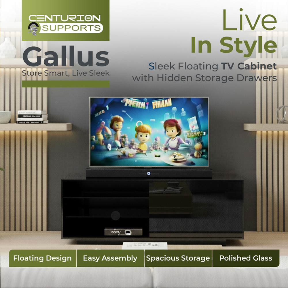 Centurion Supports Gallus 2 Drawer 3 Shelf Gloss Black TV Unit Image 5