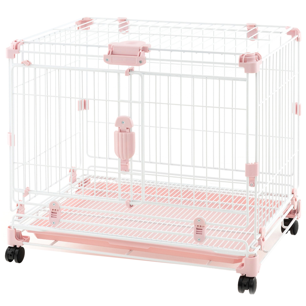 Costway Folding Dog Kennel with Double Lockable Door and Wheels Image 1