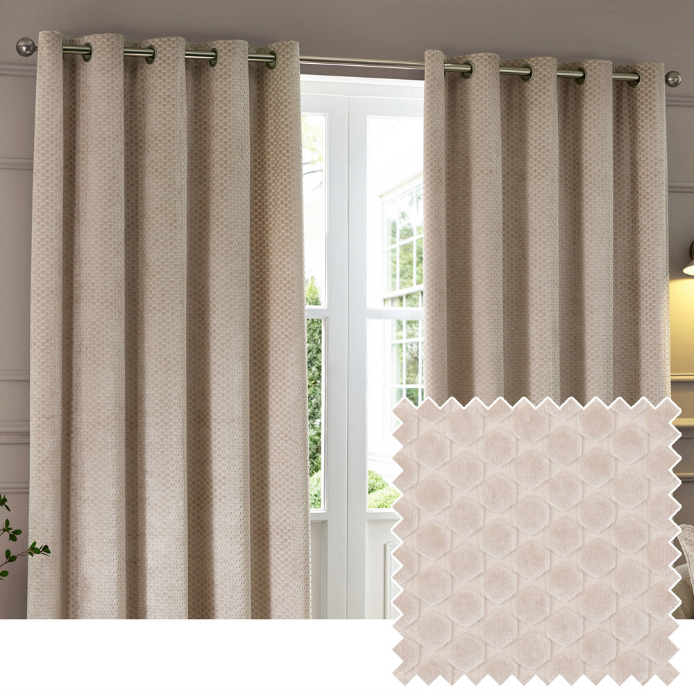 Paoletti Neptune Champagne Fully Lined Velvet Eyelet Curtains 168 x 137cm Image 5