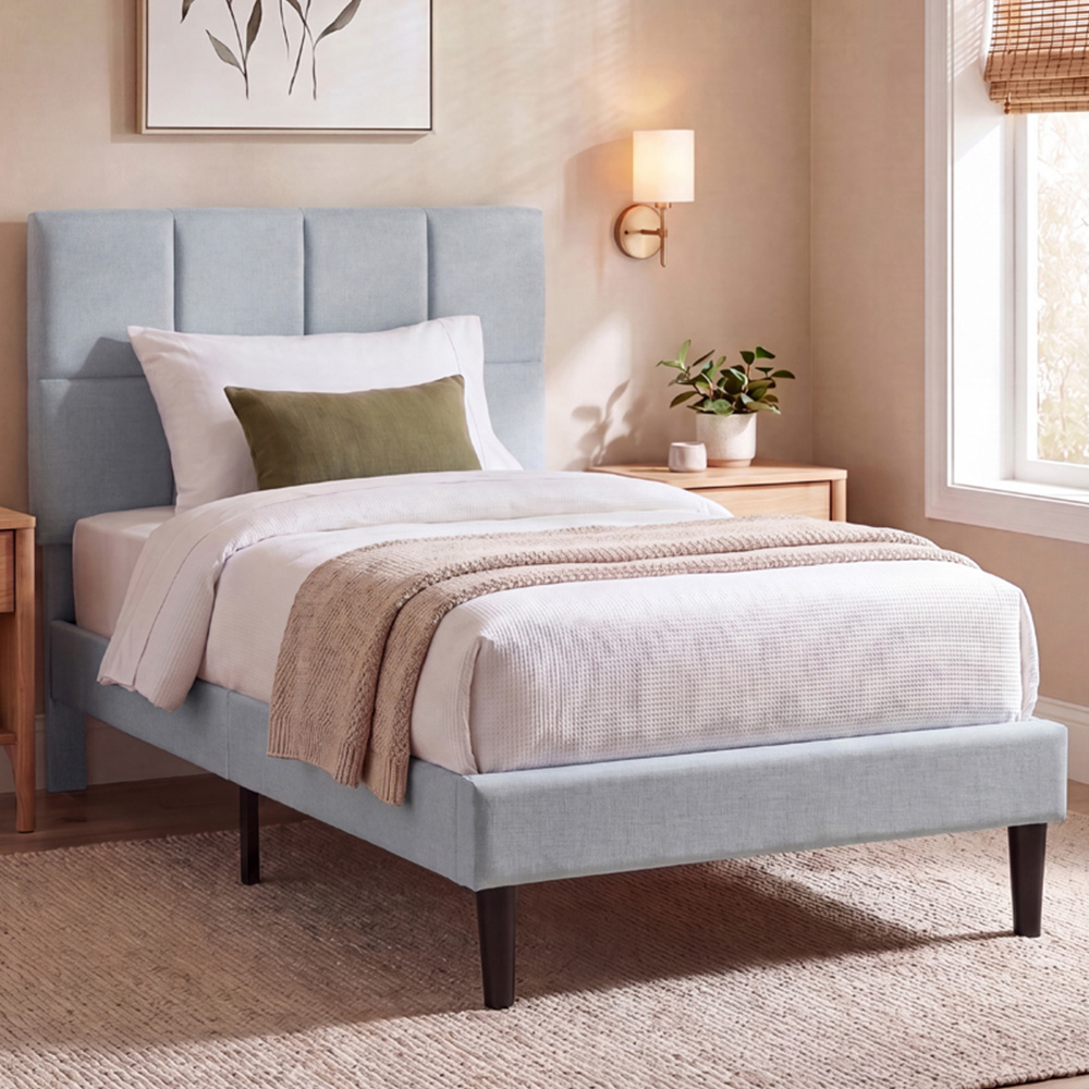 VIDA DESIGNS Velmora Single Light Grey Linen Fabric Bed Image 1