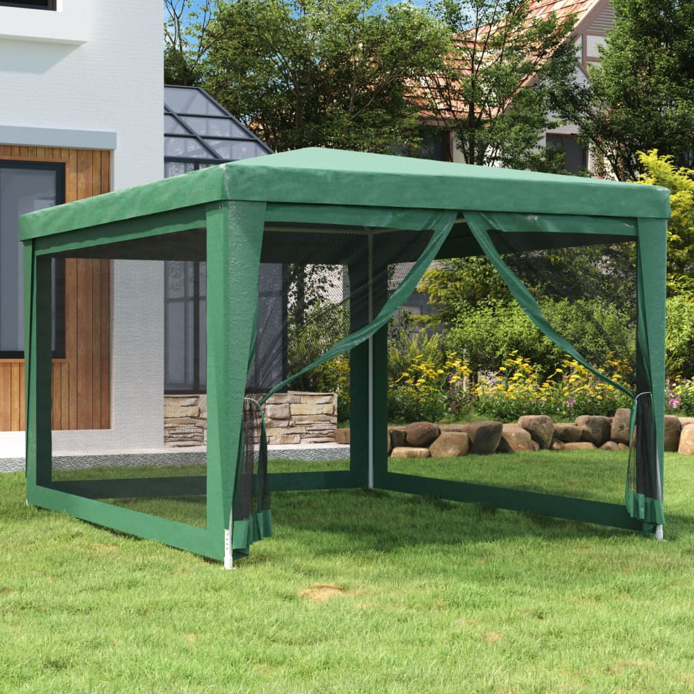 vidaXL 3 x 4m Green Party Tent with 4 Mesh Sidewalls Image 1