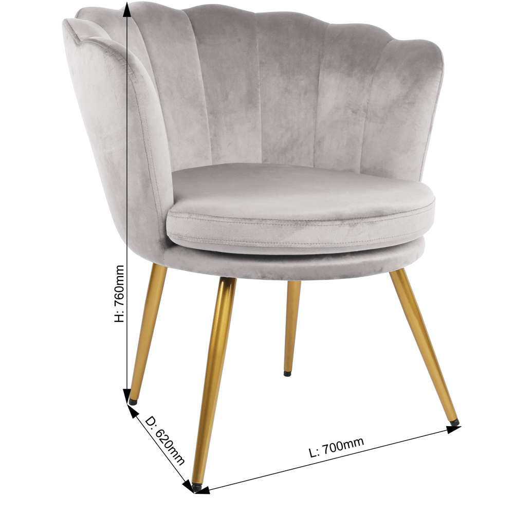 Flora Petal Back Accent Tub Chair Velvet Upholstery - Light Grey Image 7