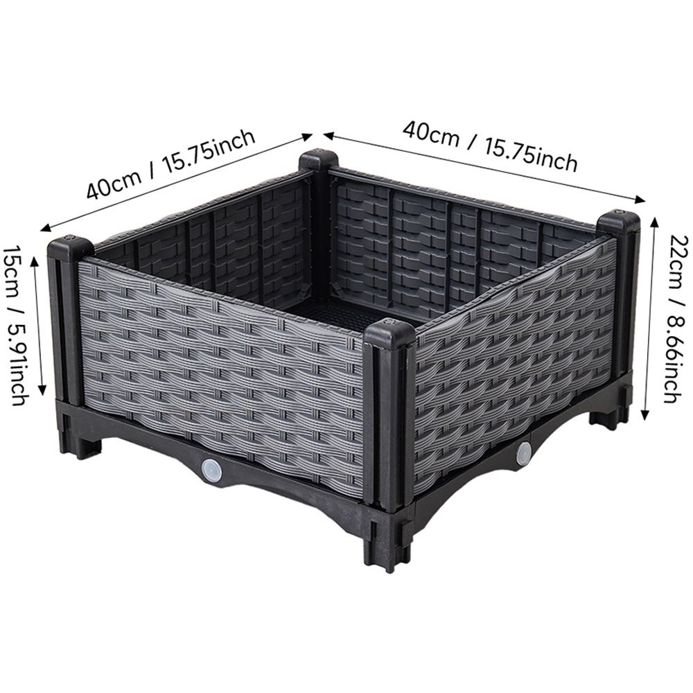 Living and Home Grey and Black Plastic Rattan Look Raised Garden Bed 22 x 40 x 40cm Image 6