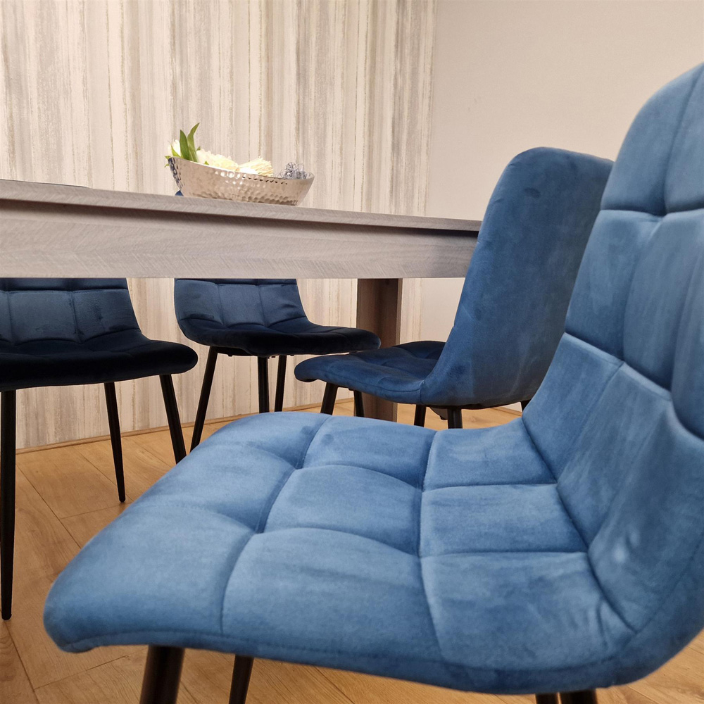 Kosy Koala 4 Seater Velvet Arrow Design Dining Set Grey and Blue Image 3