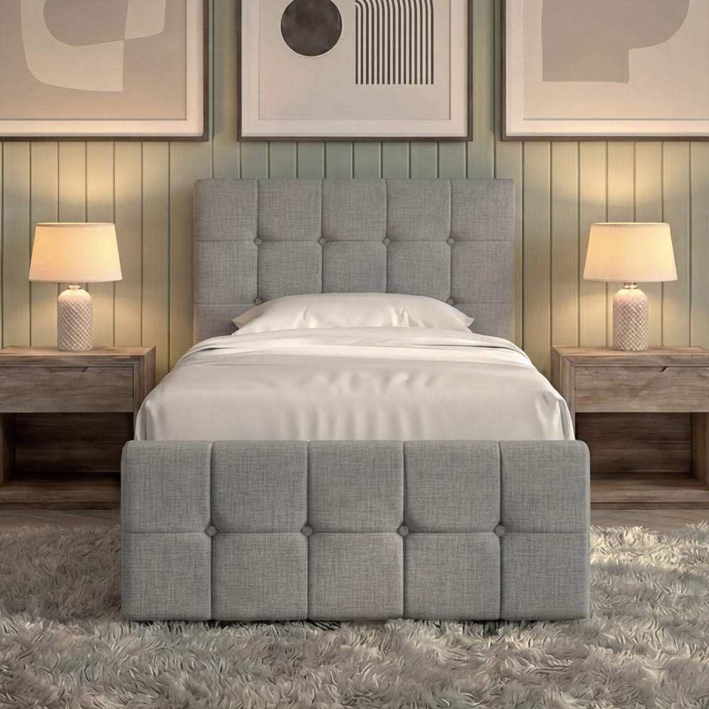 VIDA DESIGNS Valentina Single Light Grey Linen Ottoman Bed with Padded Headboard Image 3