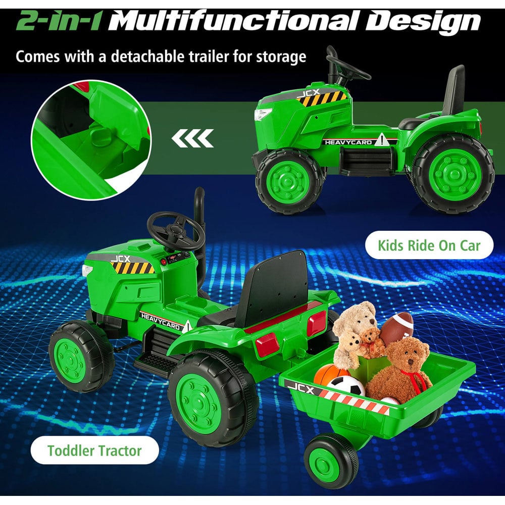 Costway Kids Green Ride On Tractor with Trailer and Remote Control 12V Image 7