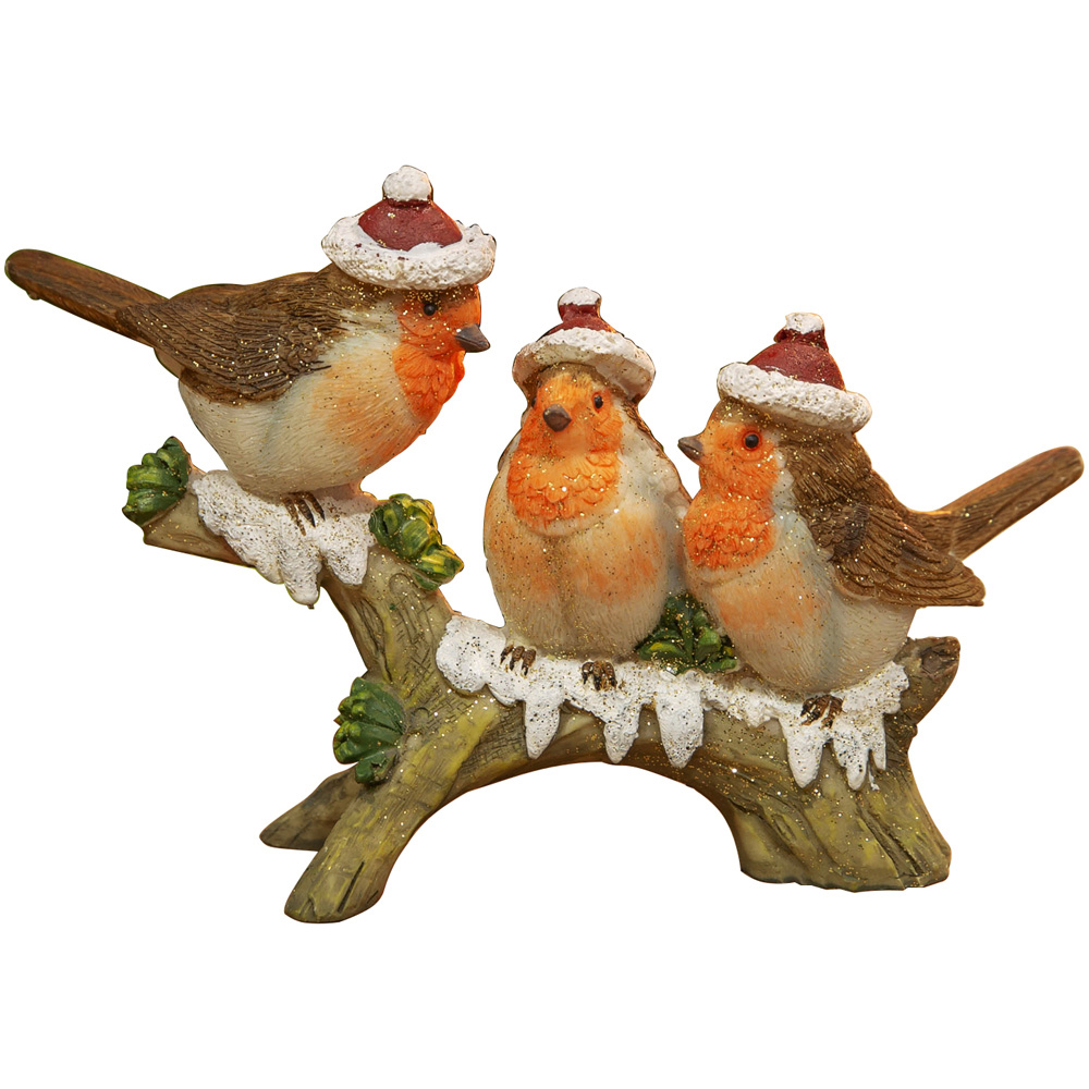 The Christmas Gift Co Brown 3 Robins on a Branch Figurine Image 1