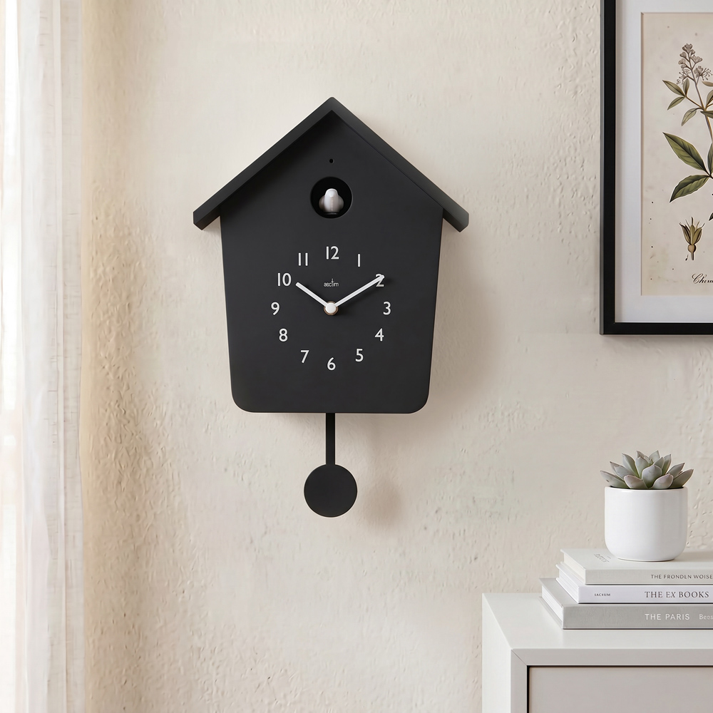Acctim Casper Black Lighted Pendulum Cuckoo Wall Clock 34cm Image 2